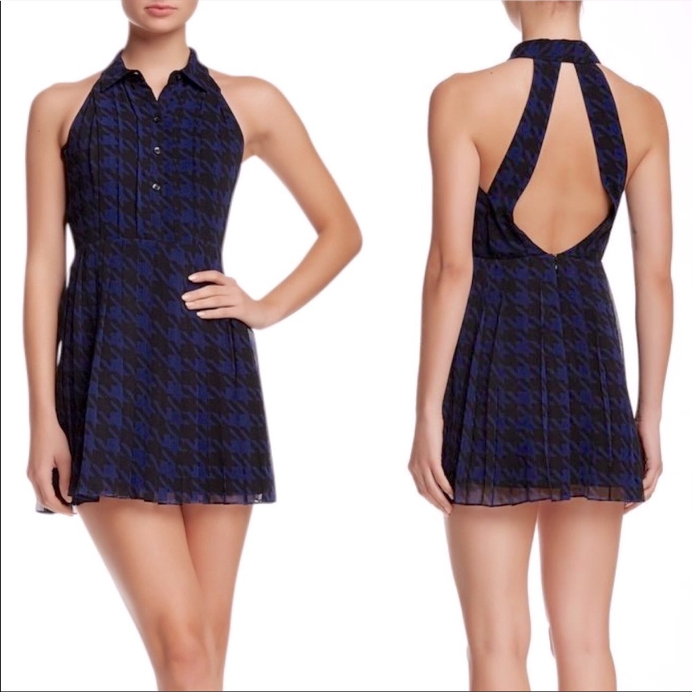 NWT BCBGeneration Houndstooth Navy Blue & Black Open Back Party …